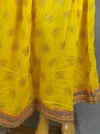 Yellow Gold Printed Skirt with Heavy Lace
